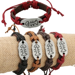 Leather Vintage Geometric bracelet  (Four-color ropes are made) NHPK1759-Four-color ropes are made