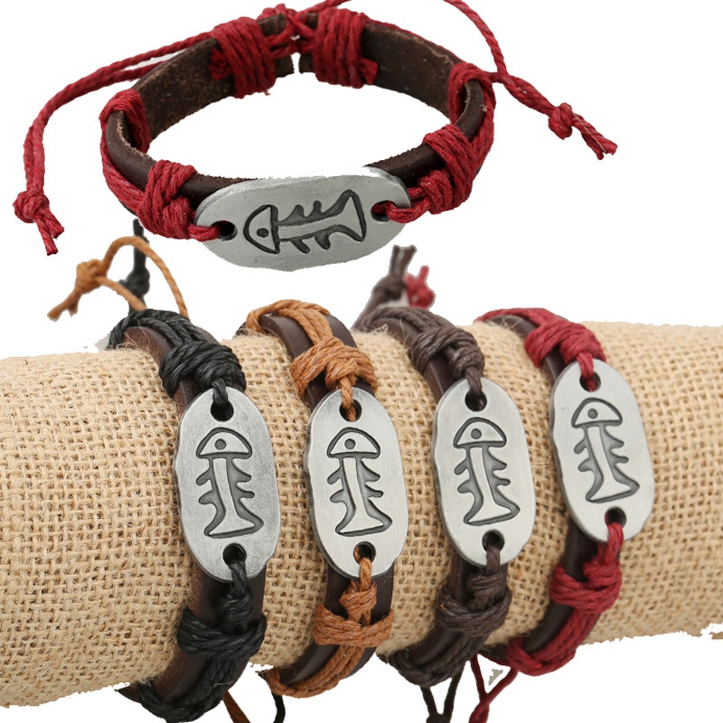 Leather Vintage Geometric bracelet  Fourcolor ropes are made NHPK1759Fourcolor ropes are made
