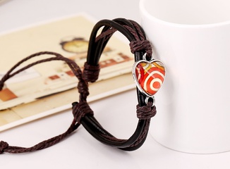 Leather Korea Geometric bracelet  (Dark brown line) NHPK1793-Dark brown line