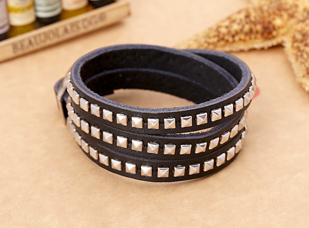 Leather Fashion Geometric bracelet  black NHPK1817black