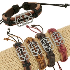 Leather Korea Geometric bracelet  (Four-color ropes are made) NHPK1845-Four-color ropes are made