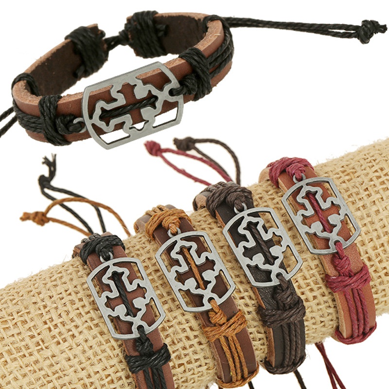 Leather Korea Geometric bracelet  Fourcolor ropes are made NHPK1845Fourcolor ropes are made