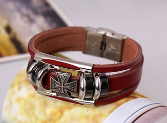 Leather Korea Geometric bracelet  (red) NHPK1873-red