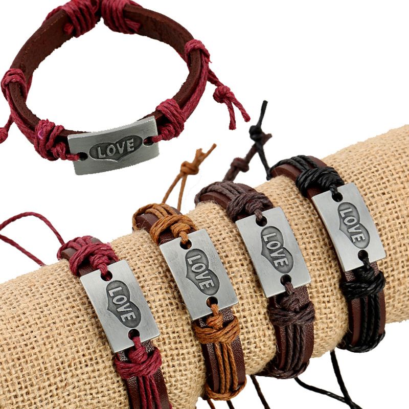 Leather Fashion Geometric bracelet  Fourcolor ropes are made NHPK1878Fourcolor ropes are made
