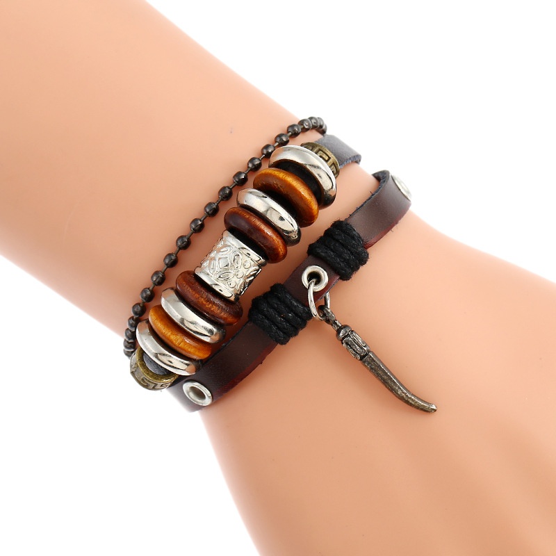 Leather Fashion Geometric bracelet  Dark brown NHPK1242Dark brown