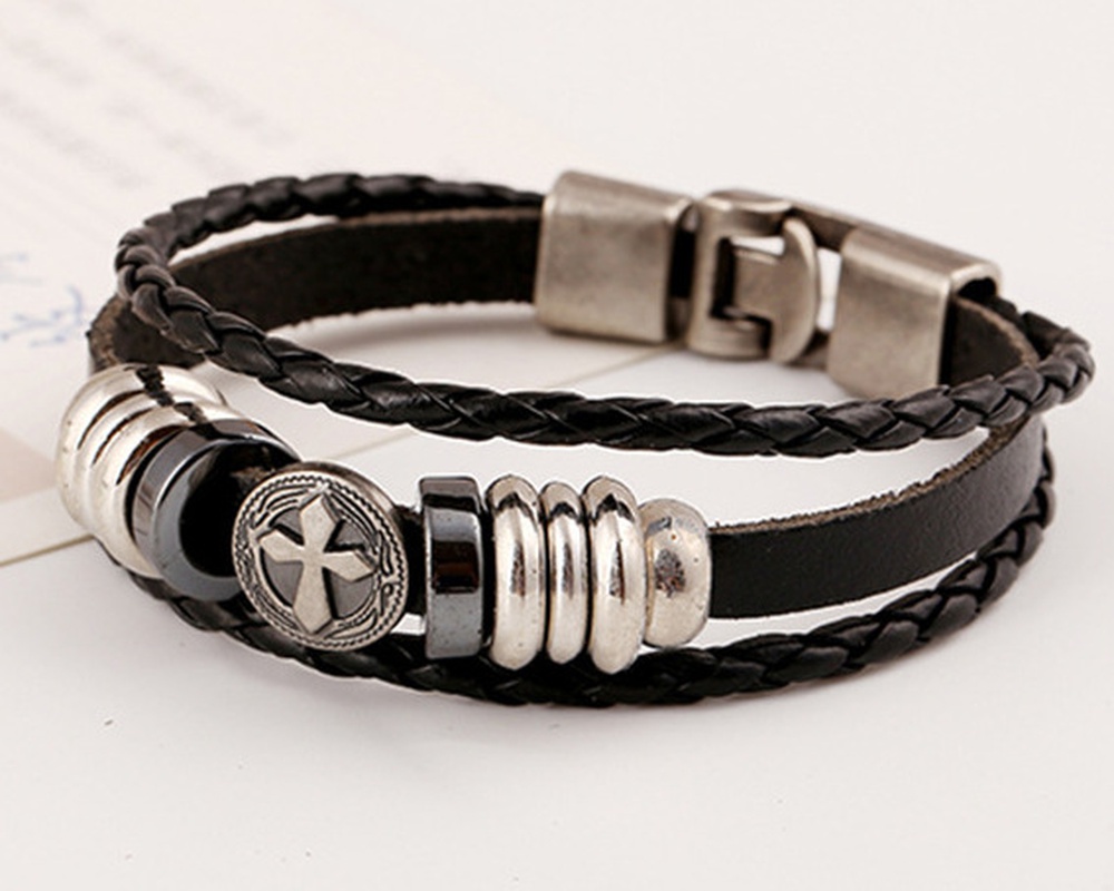 Leather Fashion Geometric bracelet  black NHPK1377black