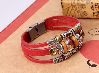 Leather Korea Geometric bracelet  (red) NHPK1596-red