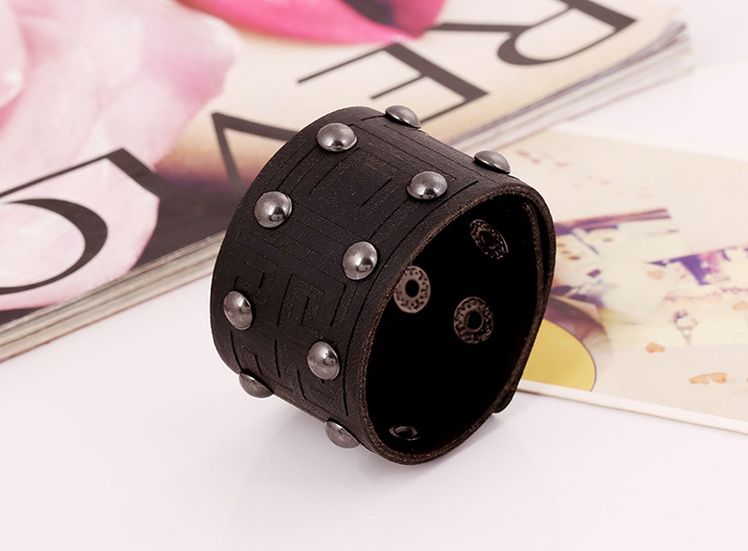 Leather Fashion Geometric bracelet  black NHPK1641black