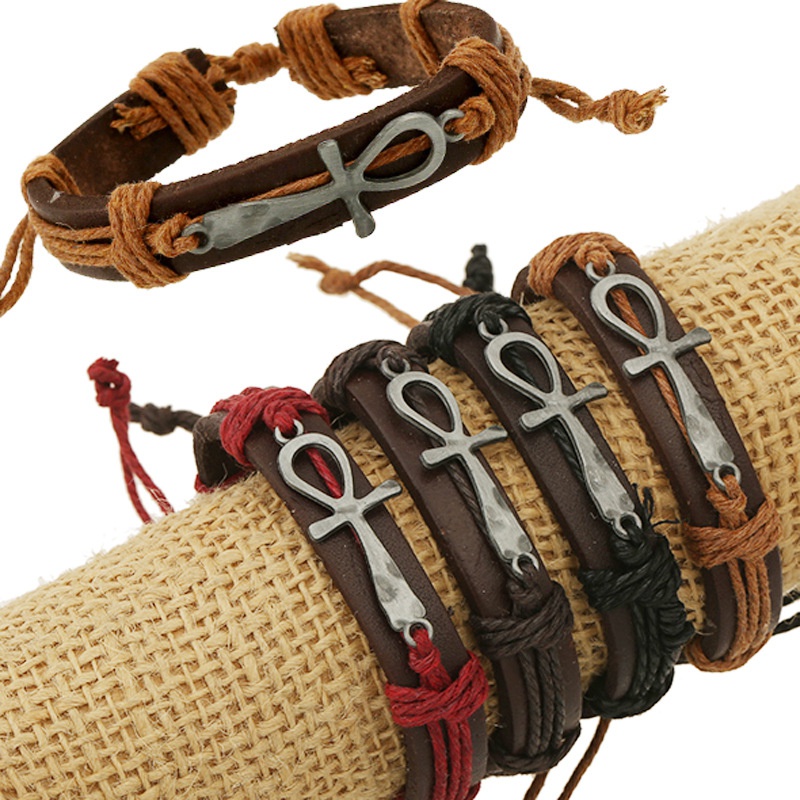 Leather Korea Geometric bracelet  Mixed color rope NHPK1694Mixed color rope