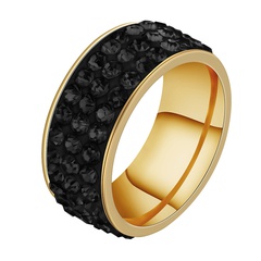 Titanium&Stainless Steel Fashion Geometric Ring  (Three rows of clay - Black Rhinestone - 5) NHHF0001-Three-rows-of-clay-Black-Rhinestone-5