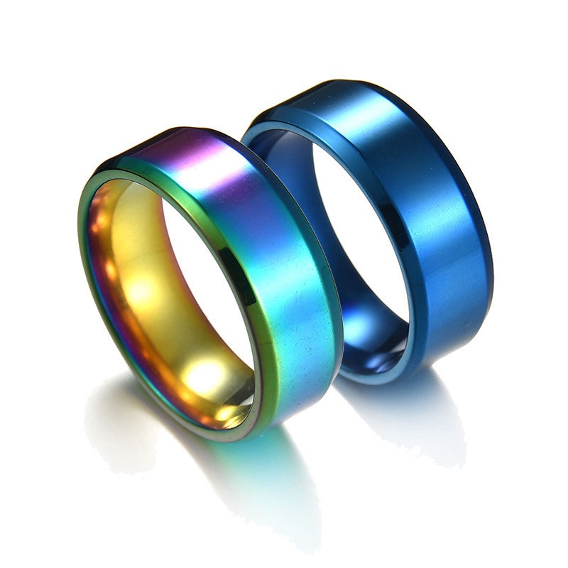 TitaniumStainless Steel Simple Geometric Ring  Blue5 NHHF0311Blue5