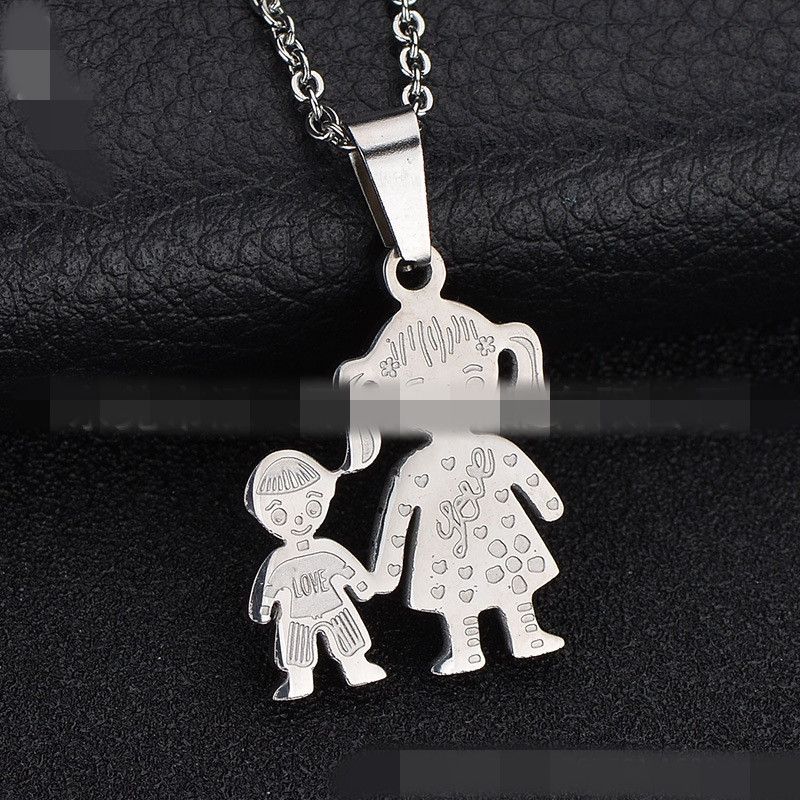 TitaniumStainless Steel Korea Cartoon necklace  Mom + son NHHF0688Momson