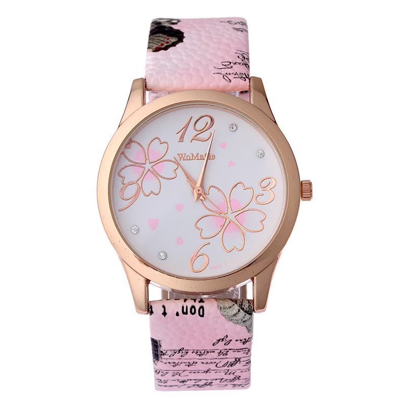 stainless steel PU alloy Ordinary glass mirror Fashion Watches Pink NHSY0768