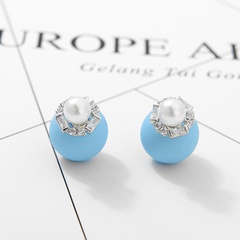 Alloy Korea Geometric earring  (Light blue + platinum) NHTM0267-Light-blue-platinum