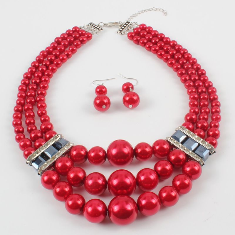 Beads Fashion Geometric necklace  red NHCT0298red