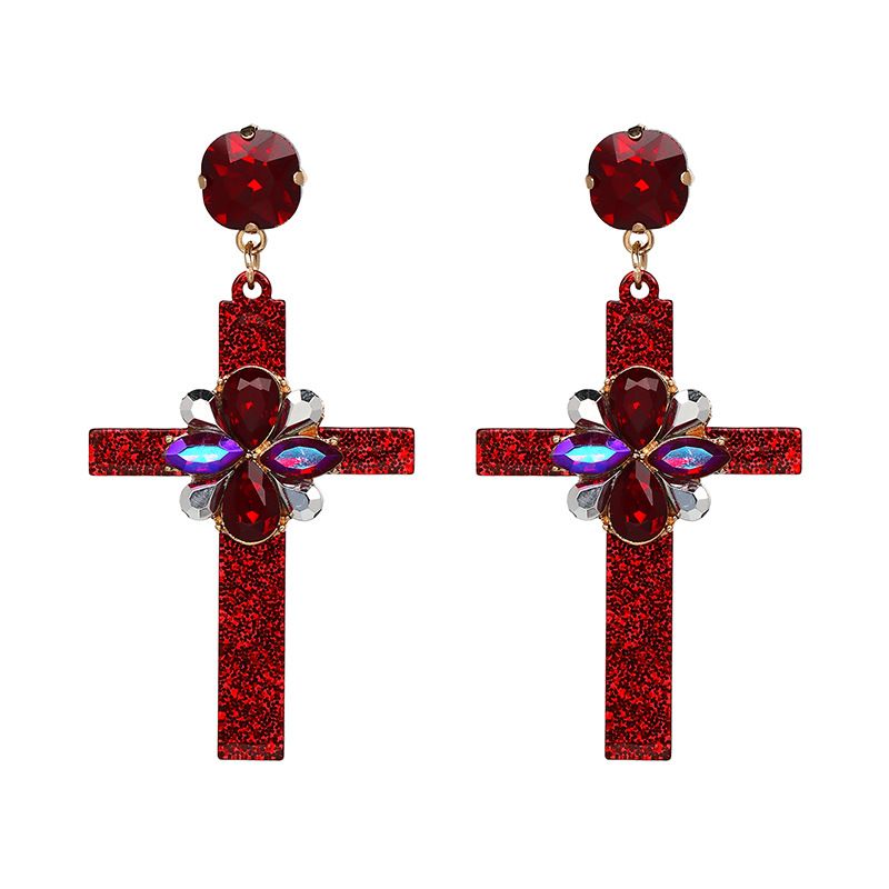 Plastic Fashion Cross earring  red NHJJ5088red