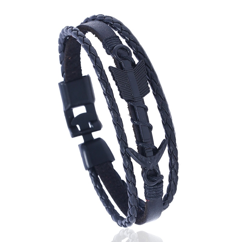 Leather Fashion Geometric bracelet  black NHPK2095black