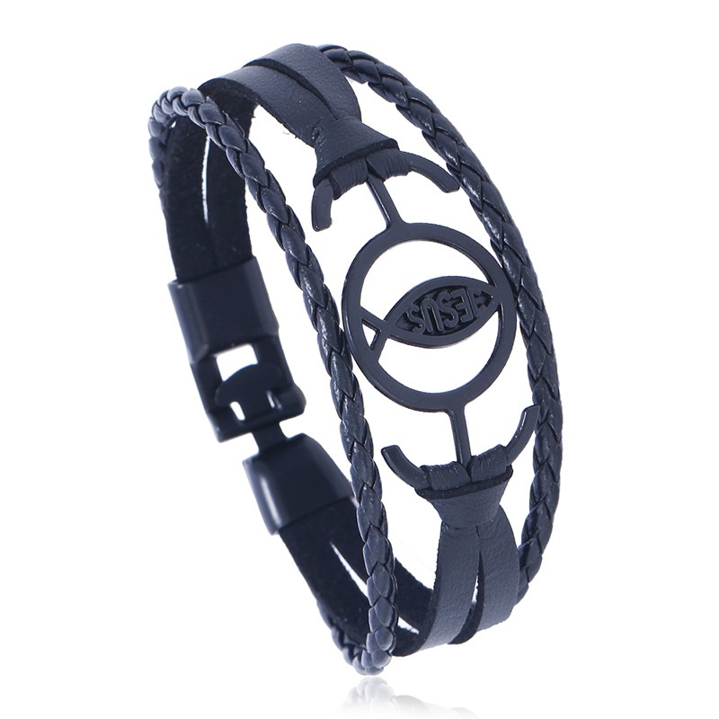 Leather Fashion Geometric bracelet  black NHPK2098black