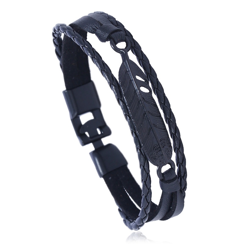 Leather Fashion Geometric bracelet  black NHPK2102black