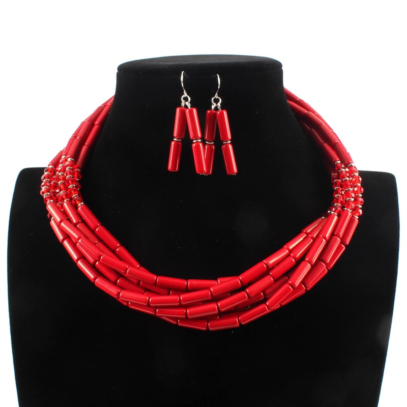 Plastic Fashion Geometric necklace  red NHCT0308red