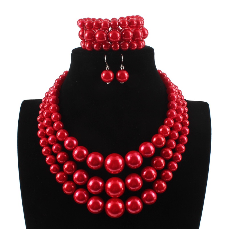 Plastic Fashion Geometric necklace  red NHCT0312red