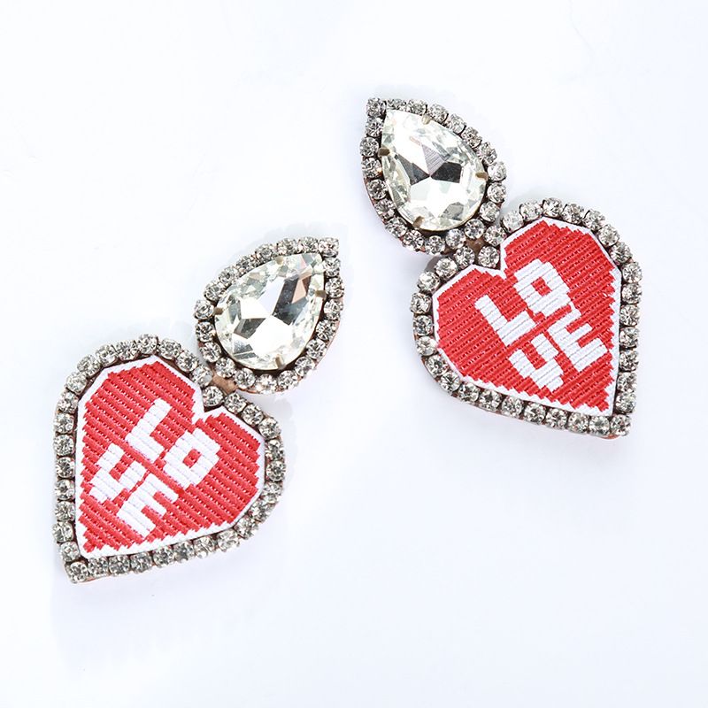 Imitated crystalCZ Simple Geometric earring  Red heart LOVE NHAT0301RedheartLOVE