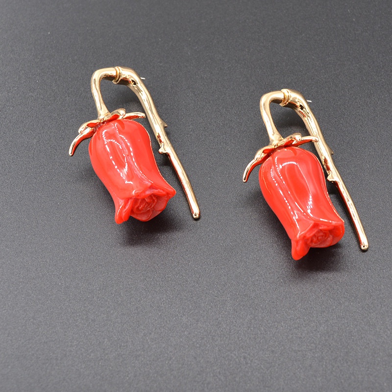 Alloy Vintage Flowers earring  red NHNT0641red