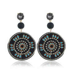 New European and American Stylish round Embroidery Pattern Earrings Ethnic Style Ladies' Earrings Factory Wholesale Ez1333