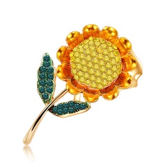 Best Seller in Europe and America Fashion Retro Corsage Rhinestone Drop Oil Creative Style Sunflower Versatile Brooch Factory Supply