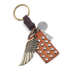 Punk Ornament Vintage Weave Cattle-Leather Key Ring Europe and America Cross Border Alloy Wings Creative Leather Small Gift Pendant