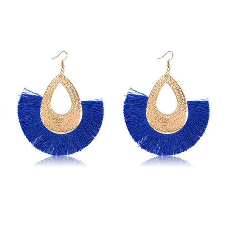 Bohemian Ethnic Style Alloy Hollow Water Drops Women's Earrings Europe and America Cross Border Blue Tassel Personalized Earrings's discount tags