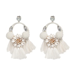 Cloth Bohemia Flowers earring  (white) NHJJ5176-white