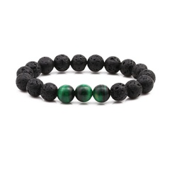 Alloy Fashion Geometric bracelet  (3 green tiger eyes + volcanic stones) NHYL0320-3-green-tiger-eyes-volcanic-stones