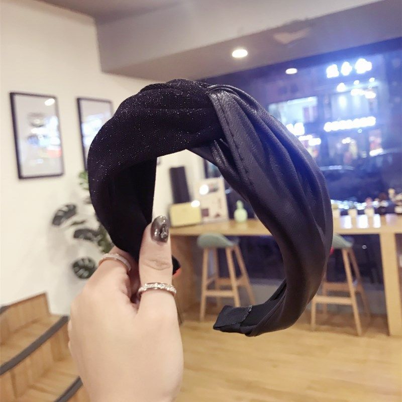 Koreanische neue Qualitt Grohandel Bronzier stoff Nhte Kunstleder PU Kreuz Haken breit krempigen Stirnband Stirnband drcken Haar Frauen