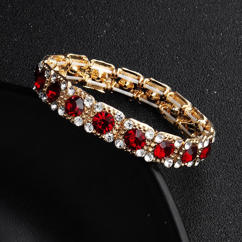 Imitated crystalCZ Fashion Geometric bracelet  KC alloy + deep red rhinestone  Fashion Jewelry NHHS0657KCalloydeepredrhinestone