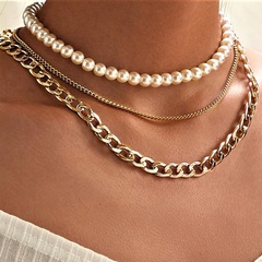 Creative vintage pearl chain multi-layer necklace NHPJ157416