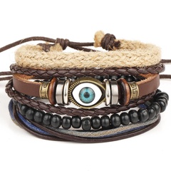 Retro eye multi-layer adjustable leather beaded woven bracelet NHPJ157440