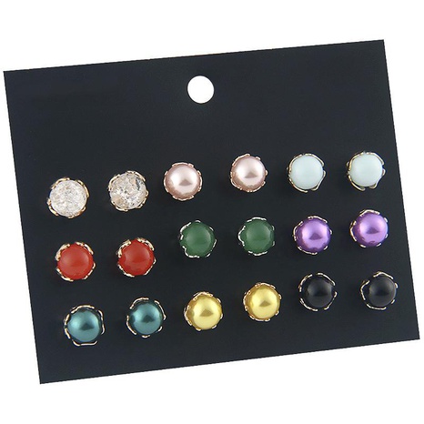 Conjunto de pendientes de aleación de combinación de perlas coloridas de Europa y América NHSD158248's discount tags
