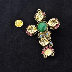 Stylish minimalist cross artificial gemstone emerald brooch NHNT158328