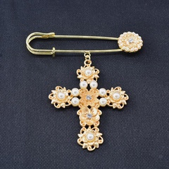 Fashion simple cross pearl alloy brooch NHNT158346