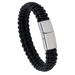 Titanium steel multilayer woven stainless steel magnet buckle leather bracelet
