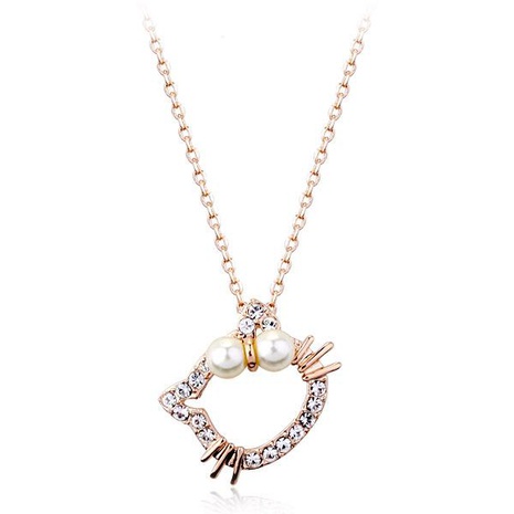 Lindo y dulce collar de perlas de gatito con cuentas de diamantes's discount tags