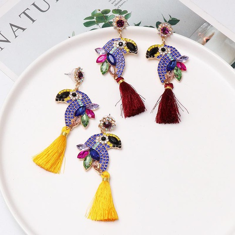 Fashion parrot studded tassel earrings's discount tags