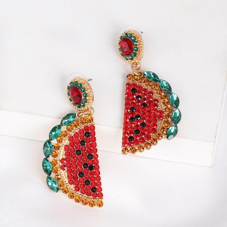 New retro watermelon fruit color mosaic stud earrings's discount tags