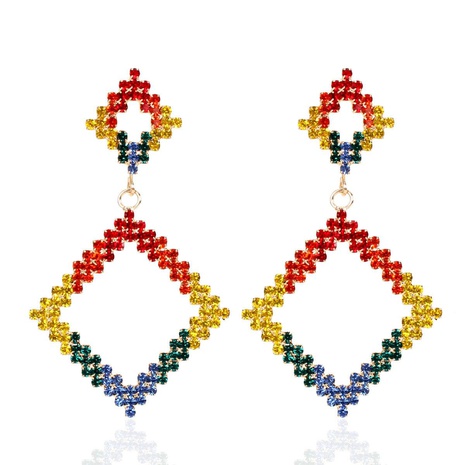 Stylish contrast color rhombus rhinestone diamond earrings's discount tags