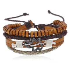 New vintage woven leather bracelet men's wooden beads leather bracelet