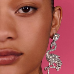 Fashion flamingo long diamond stud earrings