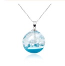 Fashion personality transparent blue sky and white clouds pattern round pendant resin necklacepicture12