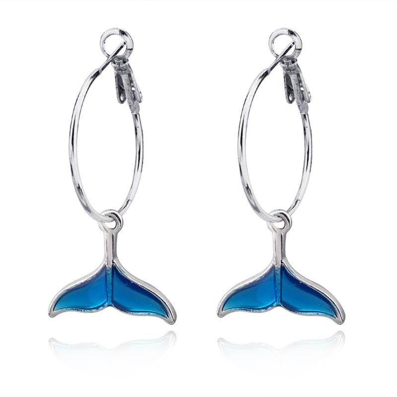 Stylish cute blue fish tail opening earrings NHGO171833