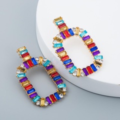 Fashion simple rainbow earrings alloy diamond square color acrylic female